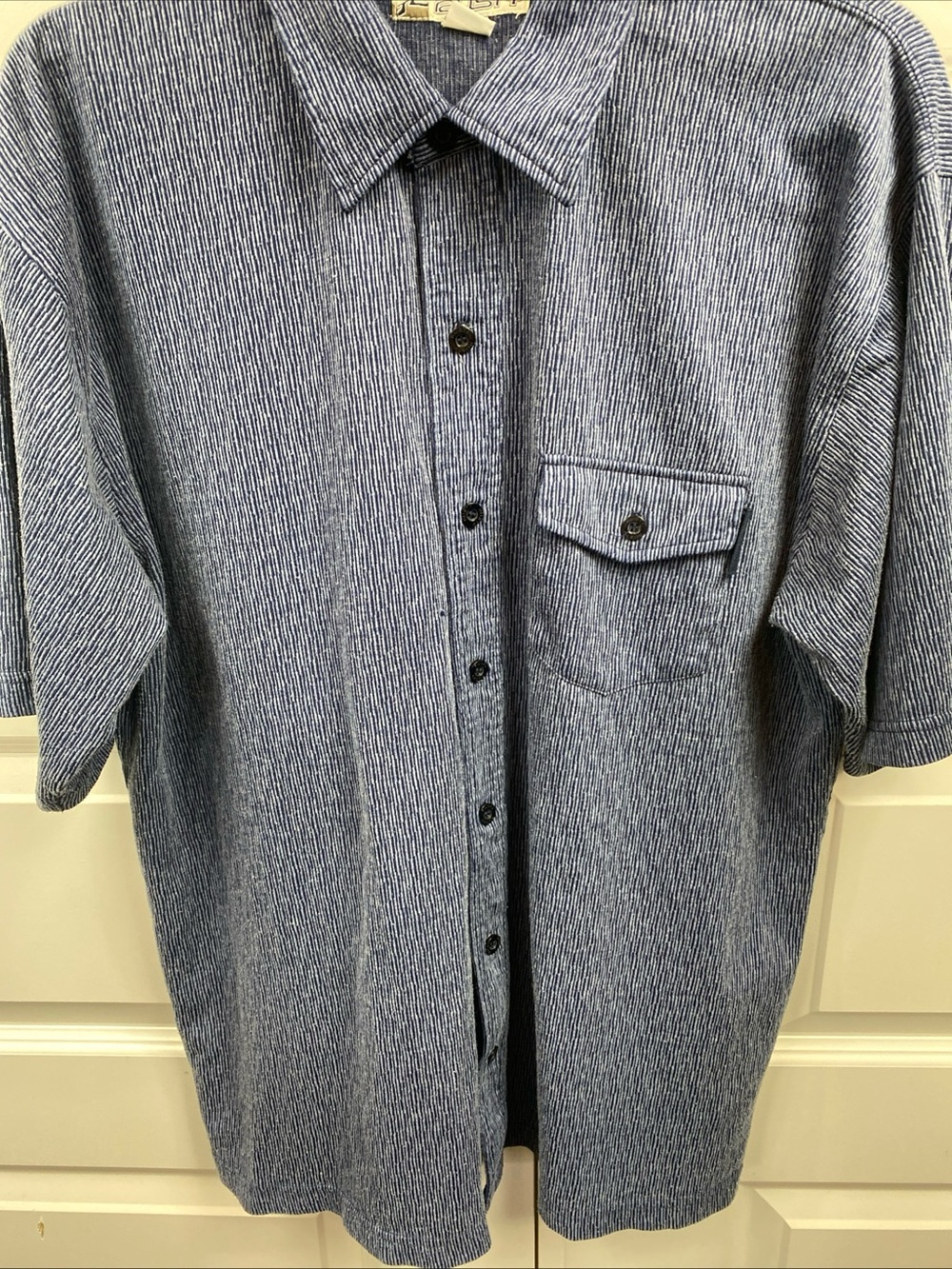 Vintage Rusty Mens Short Sleeve Textured Grid Pattern Button Up Shirt Blue Large